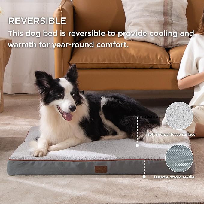Bedsure XL Dog Beds Large Sized Dog -Orthopedic Flat Extra Large Pet Beds with Removable Washable Cover, Egg Crate Foam Mat, Suitable for Pet Up to 100 lbs-PawvioPets