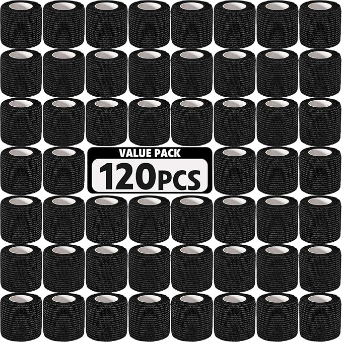AZEN 120 Pack Self Adhesive Bandage Wrap Black, 2" X 5 Yards Black Athletic Tape, Vet Wrap, Ankle Tape, Cohesive Bandage Wrap-PawvioPets