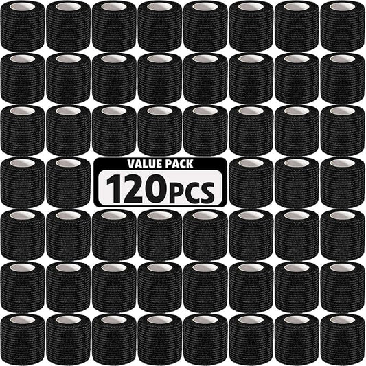 AZEN 120 Pack Self Adhesive Bandage Wrap Black, 2" X 5 Yards Black Athletic Tape, Vet Wrap, Ankle Tape, Cohesive Bandage Wrap-PawvioPets