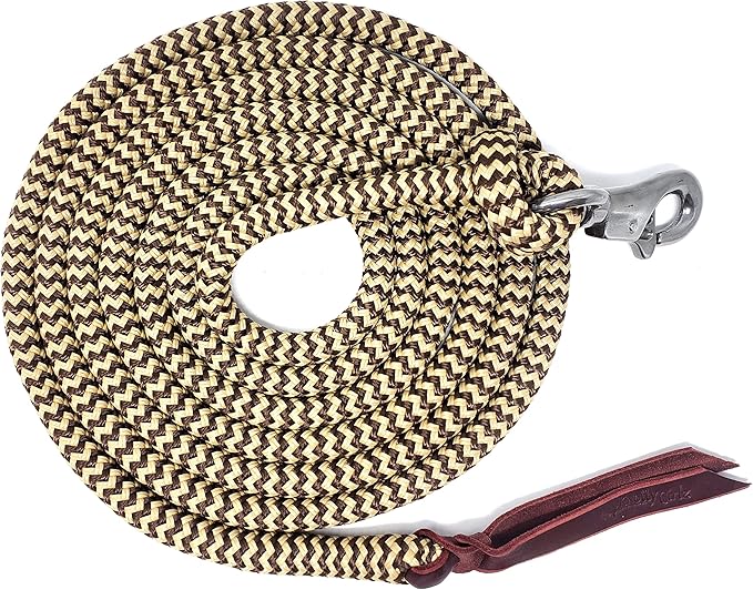 Double Braid Lead Rope with Eye Splice Loop, 12-14FT Lengths (Brown with Beige, 12 ft.)-PawvioPets
