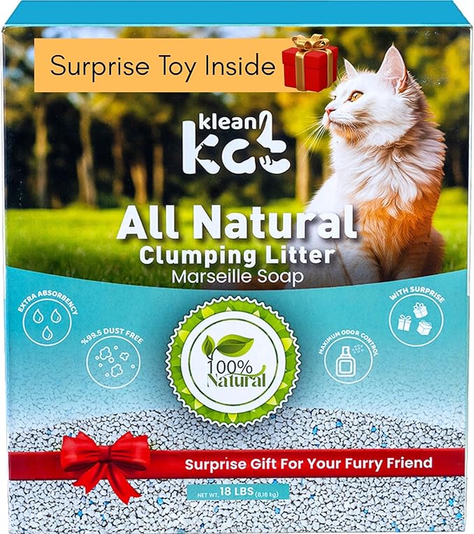 All Natural Clumping Cat Litter – Multiple Scents – Low Dust, Odor Control – (Marseille Soap) 18 lb - Surprise Toy Inside-PawvioPets