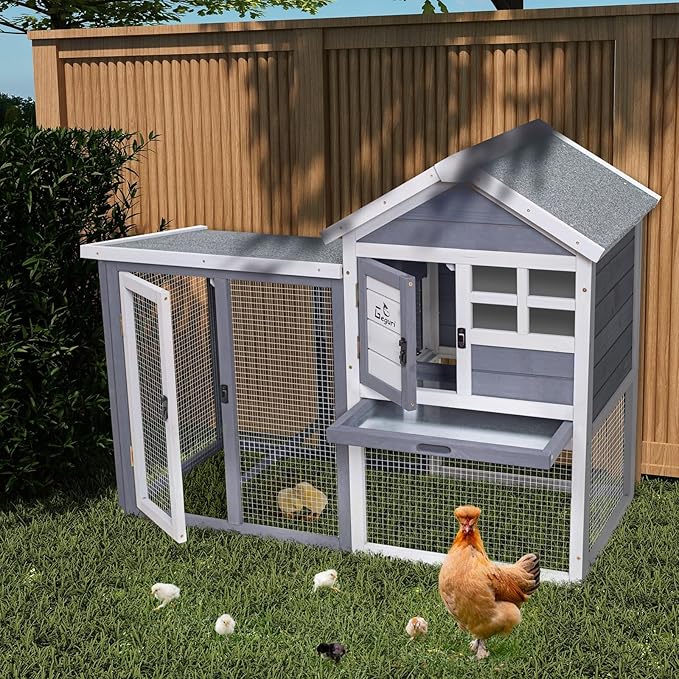 GEGURI Large Rabbit Hutch Indoor Outdoor Chicken Coop Wooden Bunny Cage with Waterproof Roof (48''L x 24''W x 36''H Grey)-PawvioPets