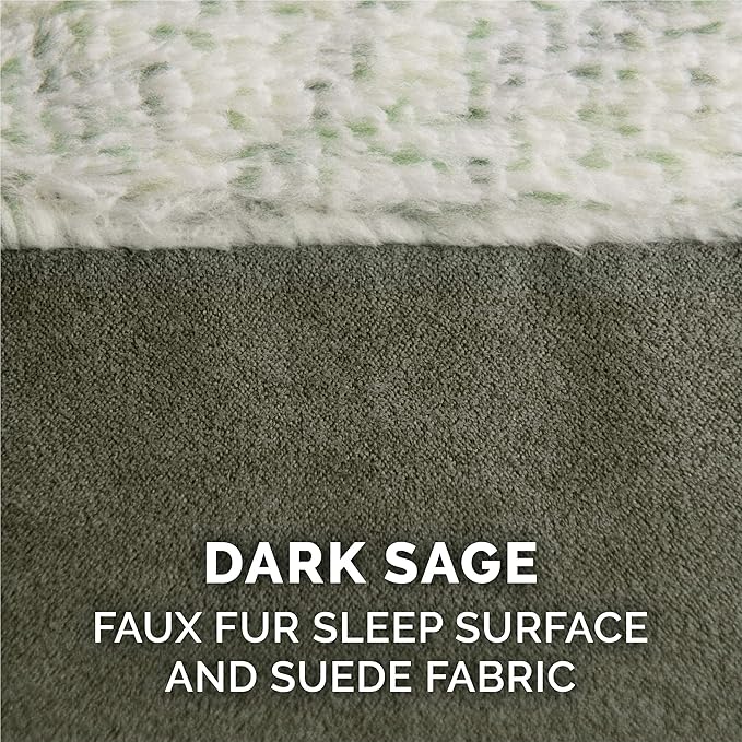 Furhaven Cooling Gel Dog Bed for Large/Medium Dogs w/ Removable Bolsters & Washable Cover, For Dogs Up to 55 lbs - Two-Tone Plush Faux Fur & Suede L Shaped Chaise - Dark Sage, Large-PawvioPets