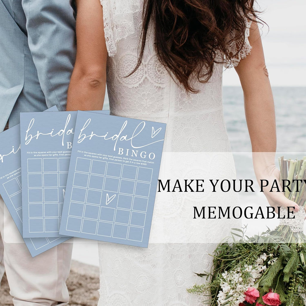 Fun Bridal Shower Bingo Games Set with Blank Squares to Wedding Guest Book idea Bride’s Gifts, Fun Wedding Shower Games Activity for 25 Guests Minimalist White Newlywed Party Supplies - B14