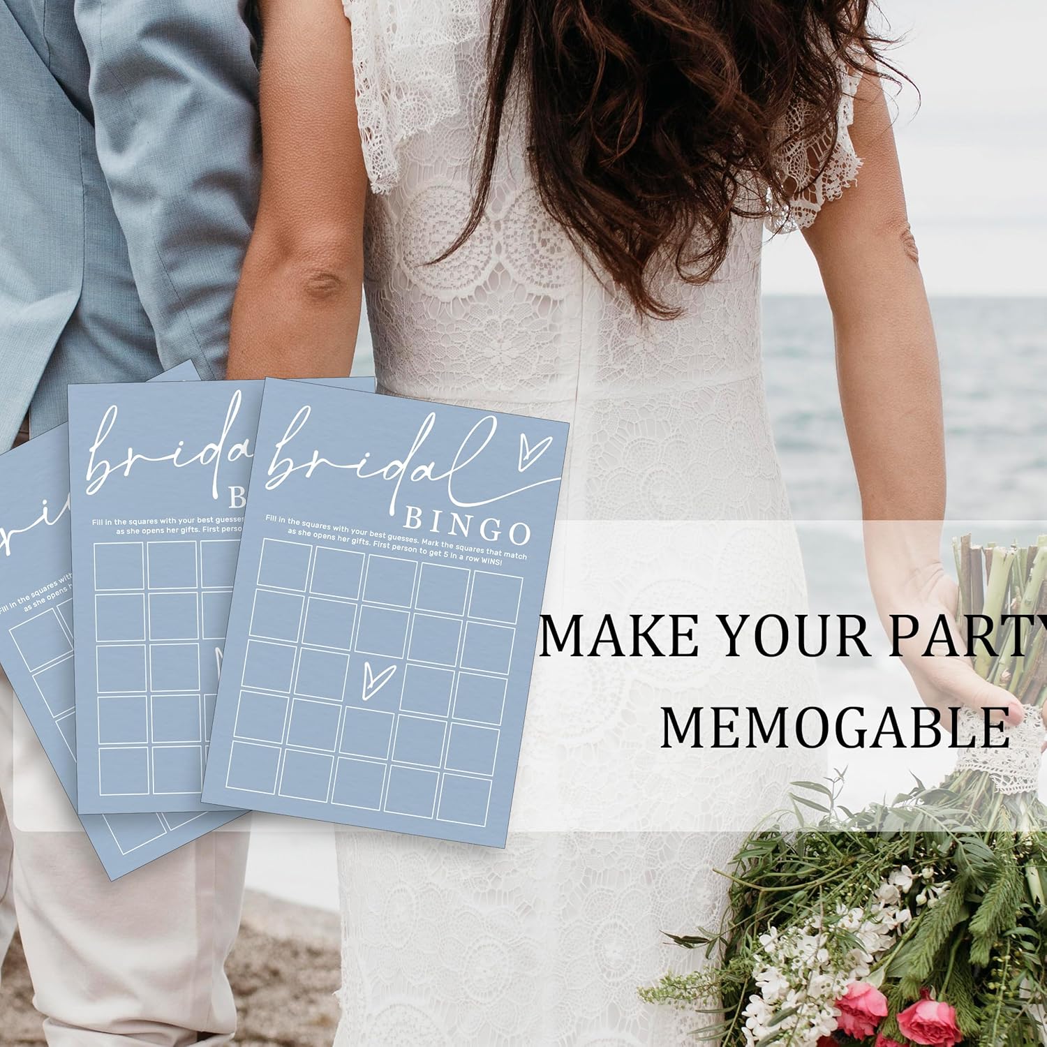 Fun Bridal Shower Bingo Games Set with Blank Squares to Wedding Guest Book idea Bride’s Gifts, Fun Wedding Shower Games Activity for 25 Guests Minimalist White Newlywed Party Supplies - B14