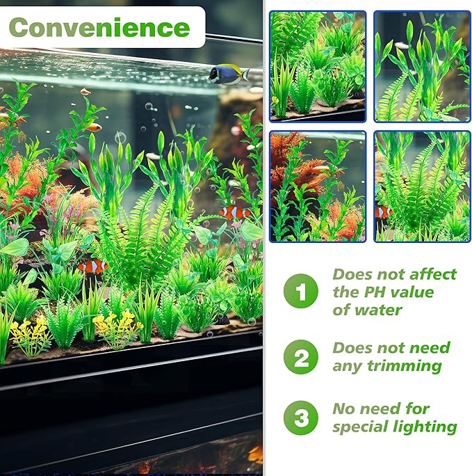 Ameliade Aquarium Artificial Green Plastic Plants Decorations 26 PCS Large Fish Tank Accessories Goldfish Betta Tank Decor-PawvioPets