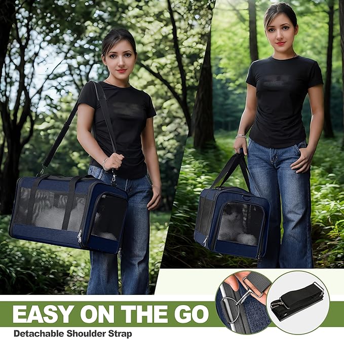 Cat Carrier 18x11x11 United Airline Approved, Top Loader Heavy Duty Softshell Pet Flying Bag 18lbs, Small Dog Chihuahua Crate 5-10 Pounds, Kitty Transport Kennel, Miniature Poodle Case Navy-PawvioPets