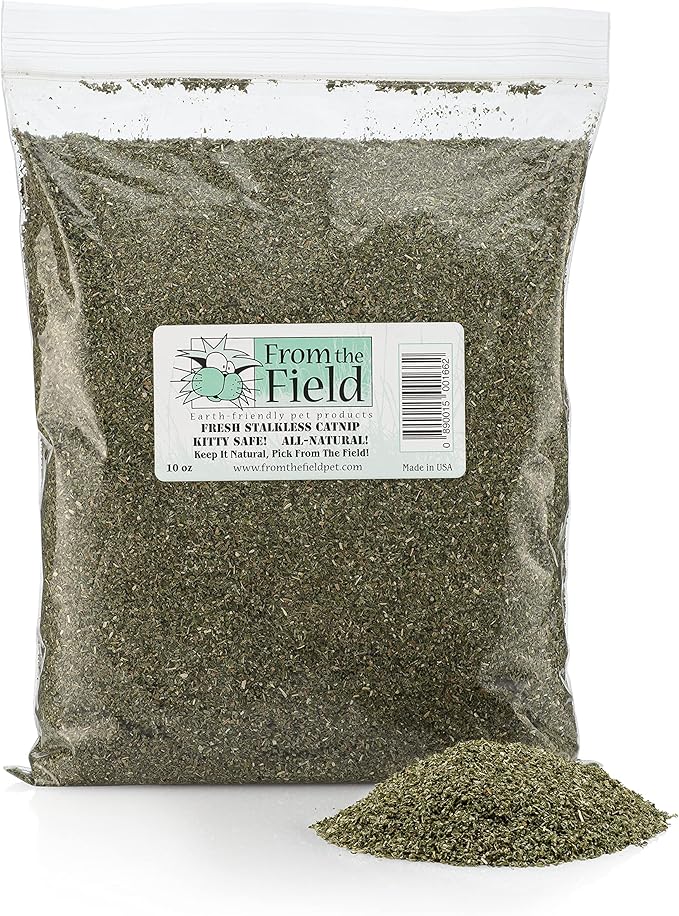 from The Field | Fine Ground Stalkless Catnip | Premium USA-Grown Catnip for Toys & Playtime | Fresh, Potent, Non-Toxic, Eco-Friendly | Safe for Kittens & Cats | Resealable 10 Oz Bag-PawvioPets