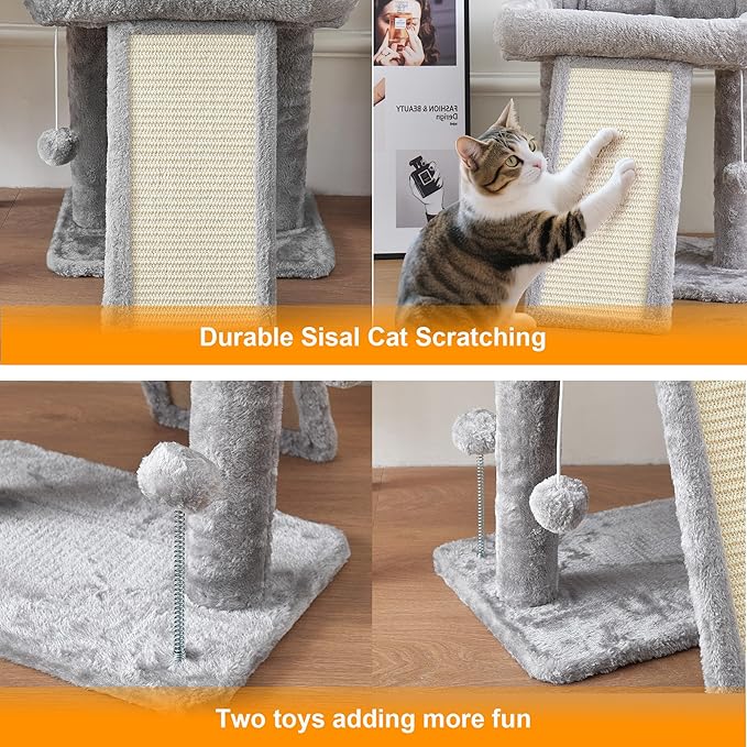 17.7-inch Small Cat Tree Tower with Scratching Post for Indoor Cats,Light Grey-PawvioPets