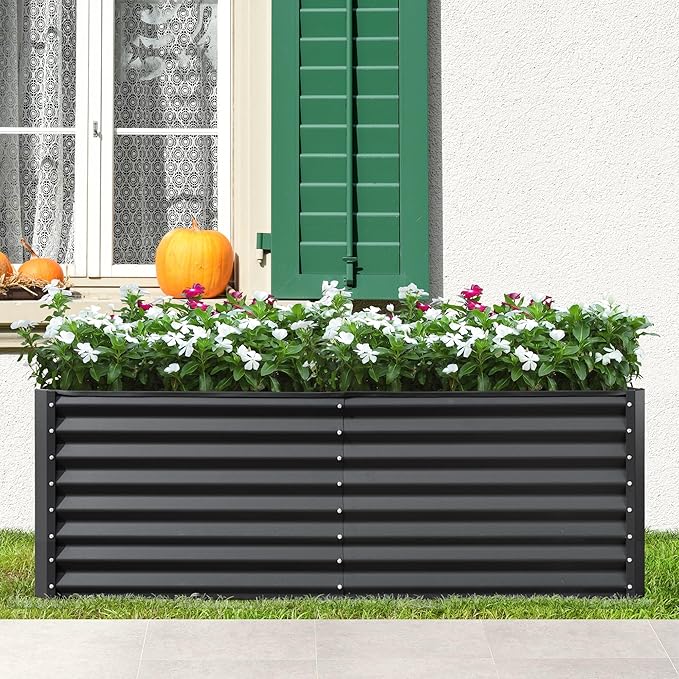 Domi Raised Garden Beds Outdoor, 6x3x2ft Thickening Tall Metal Rectangular Deep Root Box Planter for Vegetables, Flowers, Herbs, and Succulents 2" Deep w/ 256 Gallon Capacity - Dark Gray-PawvioPets