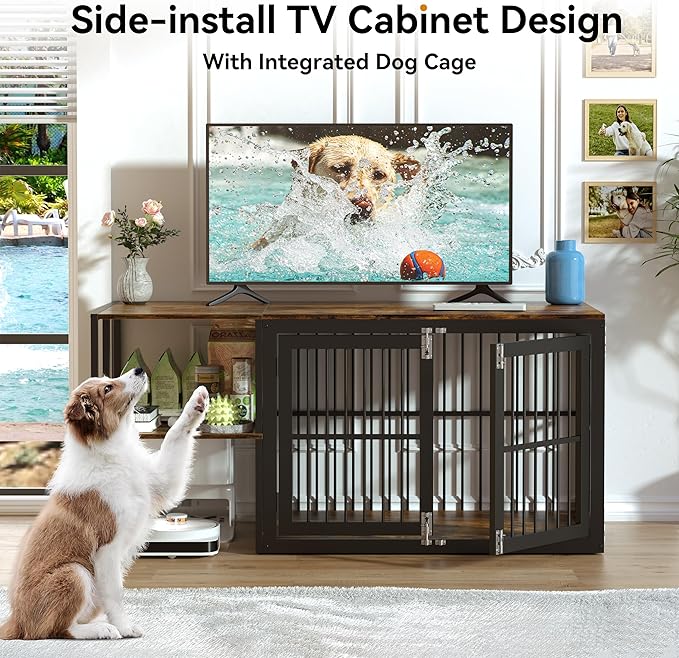 Dociote Heavy Duty Dog Crate Furniture with Storage Shelves，Large Dog Kennel Indoor End Table 39 Inch,Brown-PawvioPets