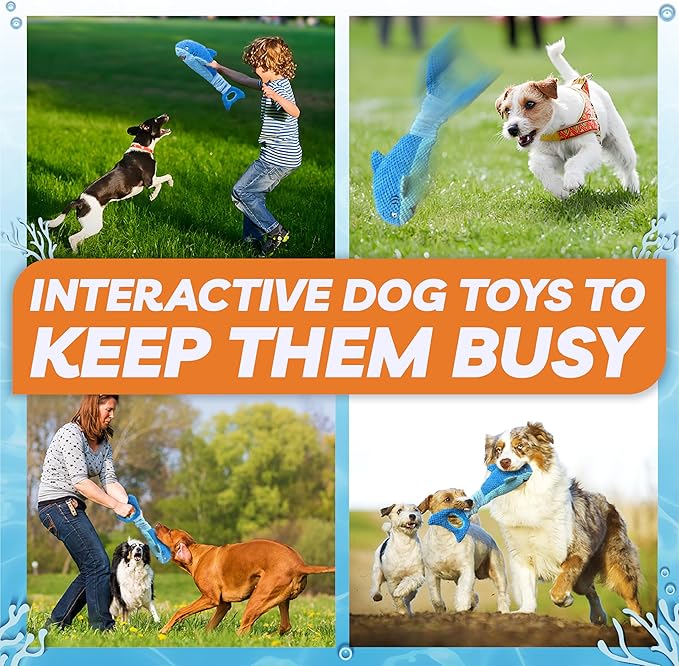Dog Toys for Large Dogs, Squeaky Dog Toys for Aggressive Chewers, Plush Dog Chew Toys for Teething, Interactive Shark Dog Toys to Keep Them Busy Tug Of War Puppy Toys for Small,Medium,Large Breeds-PawvioPets