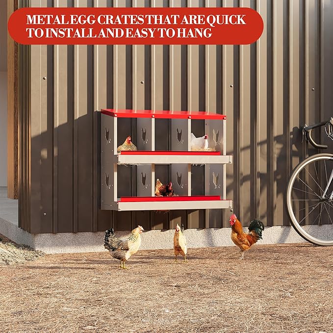 6 Hole Chicken Nesting Box with Roll Out Egg Tray, Rustproof & Ventilated Chicken Laying Boxes for Hens, Chickens, Ducks | Easy-Clean Poultry Coop Accessories-PawvioPets