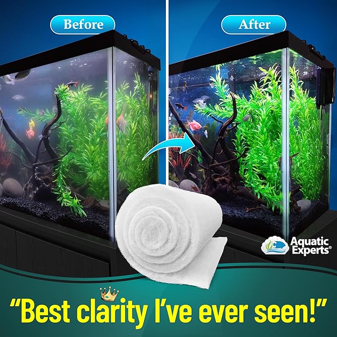 Aquatic Experts Aquarium Filter Floss for Fish Tank Filters - FilterFirst Aquarium Filter Pad - Media Roll for Crystal Clear Water, 3/4" - 1" Thick (12 Inch Wide, 24 Feet Long)-PawvioPets
