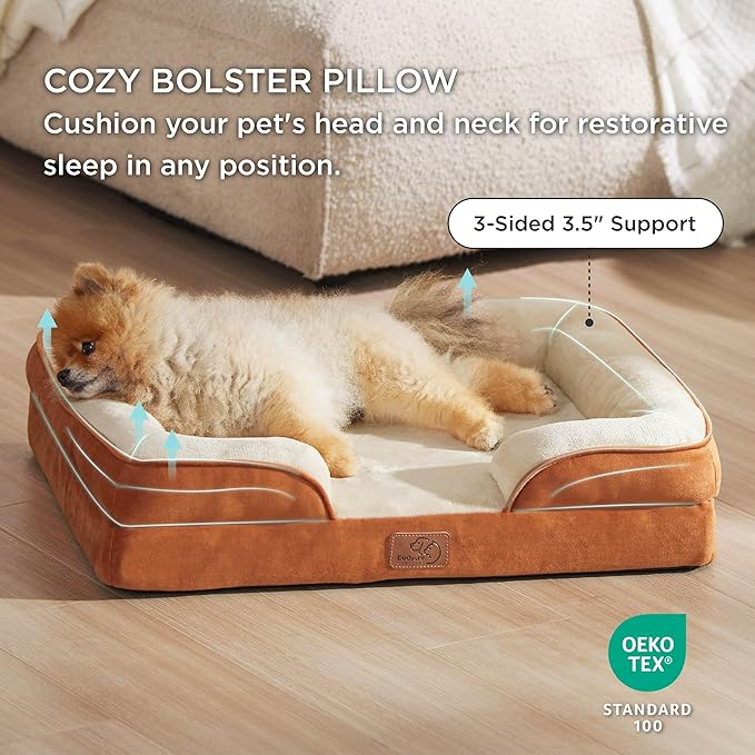 Bedsure Orthopedic Dog Beds for Small Dogs - Washable Small Dog Cat Bed Waterproof, Comfort Pet Couch Sofa with Washable Removable Cover, Pets Bed with Nonskid Bottom, Ember Clay, 24"-PawvioPets