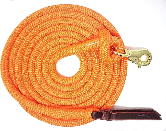 Double Braid Lead Rope with Eye Splice Loop, 12-14FT Lengths (Neon Orange, 12 ft.)-PawvioPets