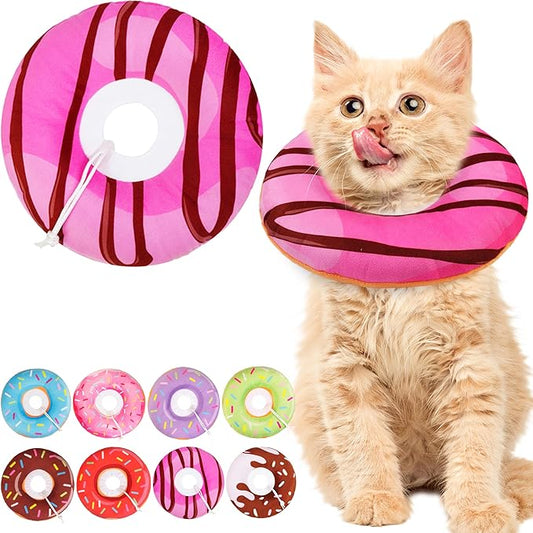 Cat Cone Collar Soft, Cute Cat Donut Collar After Surgery, Adjustable Kitten Recovery Cones to Stop Licking, Lightweight Neck Elizabethan Collars for Cats Kittens (Chocolate Pink, Small)-PawvioPets