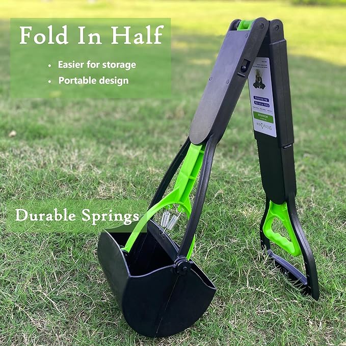 32" Pooper Scooper for Large Medium Small Dogs with Bag Attachment, Extra Long Handle Heavy Duty with 30 Dog Poop Bags & 1 Dispenser Poop Scoop, Foldable Dog Poop Picker Upper for Yard-PawvioPets