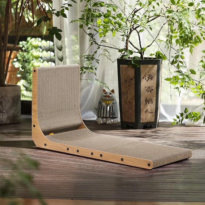 FUKUMARU Cat Scratcher, 32.7 Inch L Shape Cat Scratch Pad Wall Mounted, Cat Scratching Cardboard with Ball Toy for Indoor Cats, Extra Large-PawvioPets