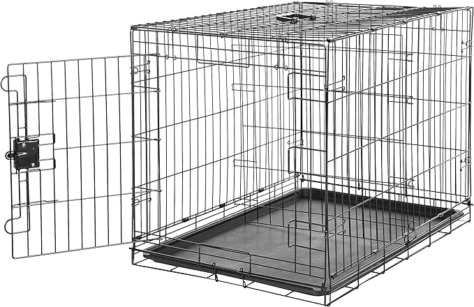 Amazon Basics Durable, Foldable, Collapsible, Portable Metal Wire Dog Crate with Tray, Single Door with Divider Panel, Easy to Assemble & Clean, 36 x 23 x 25 in, Black-PawvioPets