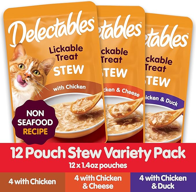 Delectables Non-Seafood Stew Lickable Wet Cat Treats, Variety Pack, 1.4 Ounce (Pack of 12)-PawvioPets