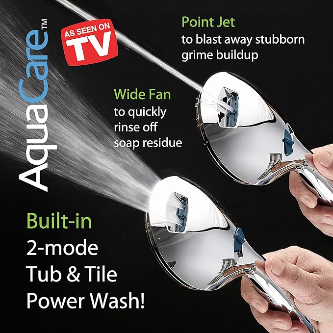 AquaCare High Pressure 8-mode Handheld Shower Head - Anti-clog Nozzles, Built-in Power Wash to Clean Tub, Tile & Pets, Extra Long 6 ft. Stainless Steel Hose, Wall & Overhead Brackets-PawvioPets
