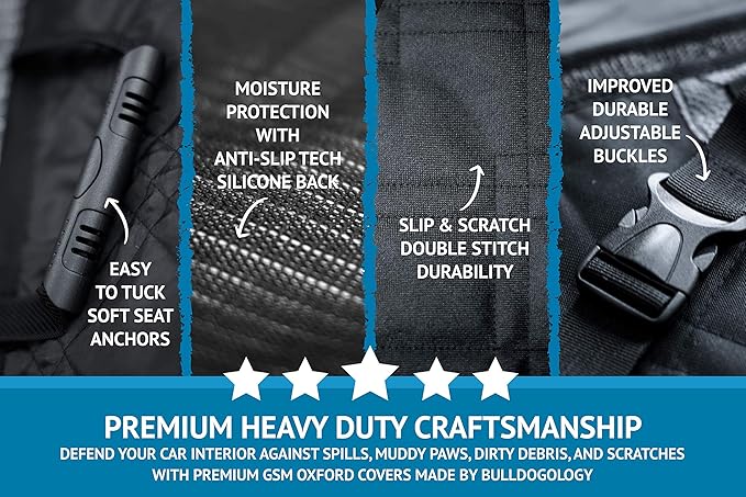 Bulldogology Dog Car Seat Cover 64"x60" Waterproof Heavy Duty Bench Dog Hammock Backseat Protector from Hair, Muddy Paws, Scratches - Pet Car Seat Cover for Cars Trucks SUVs (X-Large)-PawvioPets