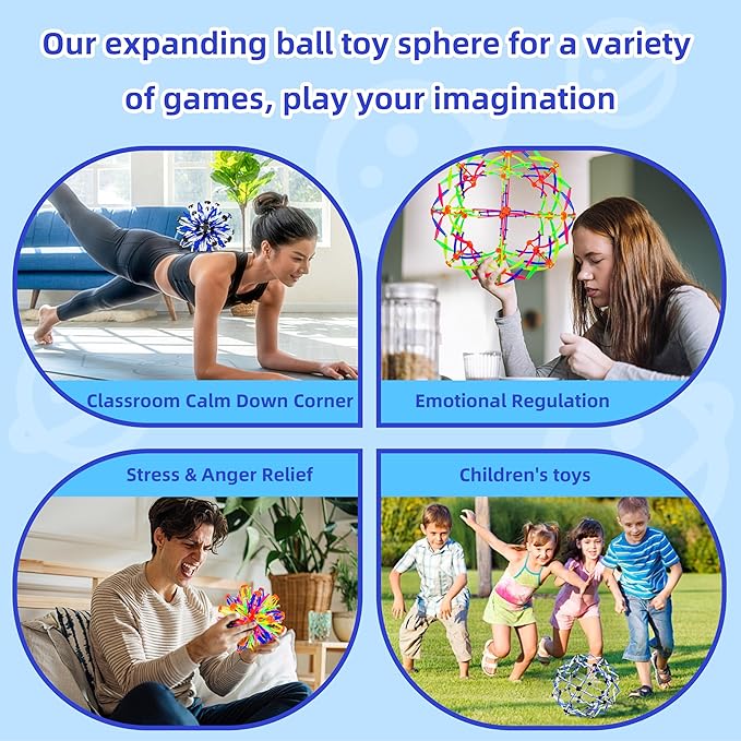 2Pcs Colorful Sphere Expandable Breathing Balls Fidget Toy-Great Anxiety Stress Reliever,Collapsible Expanding Magic Ball Toys for Kids & Adults Mindfulness Meditation Practices , Yoga -ADHD-PawvioPets