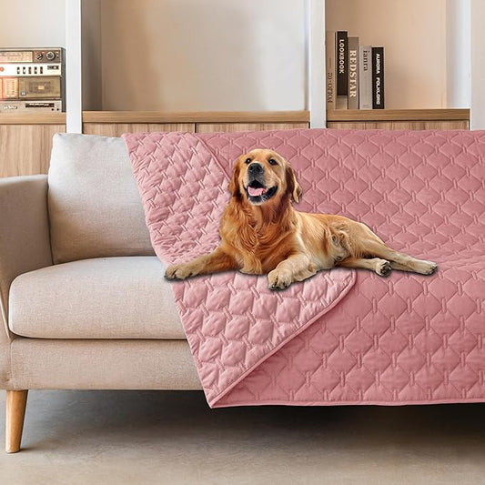 gogobunny 3X Stronger Waterproof Pet Blanket, Scratch Proof Furniture Protector for Dogs Cats, Reversible Cover 82x102 Inch, Dark Pink/Light Pink-PawvioPets
