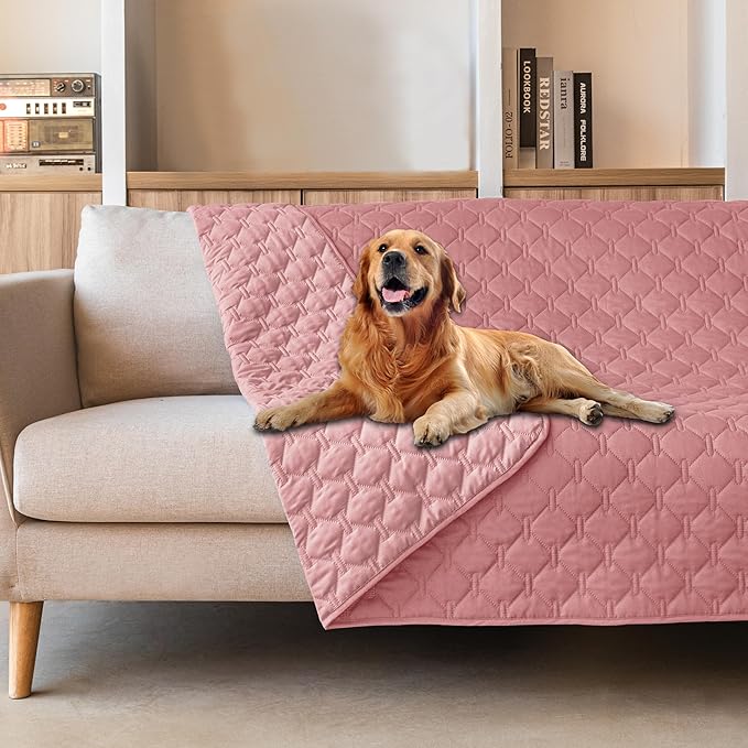 gogobunny 3X Stronger Waterproof Pet Blanket, Scratch Proof Furniture Protector for Dogs Cats, Reversible Cover 82x120 Inch, Dark Pink/Light Pink-PawvioPets