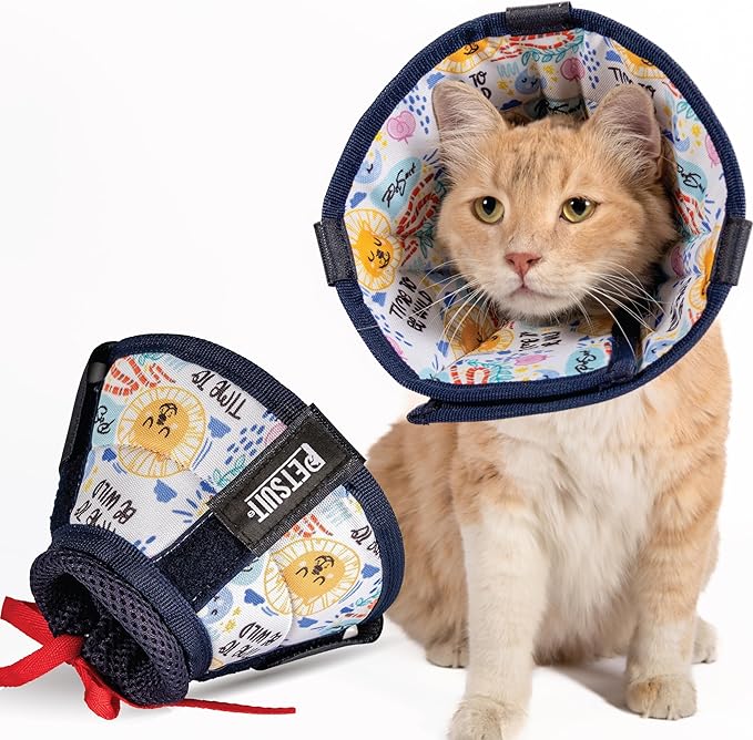 Cat Cone Collar – Colorful Cat Pattern - Lightweight Recovery Cone for Cats, Anti-Lick & Anti-Scratch, Vet Recommended, Elizabethan Collar (Colorful, XXS [Neck Girth: 7.5"-10.3"])-PawvioPets
