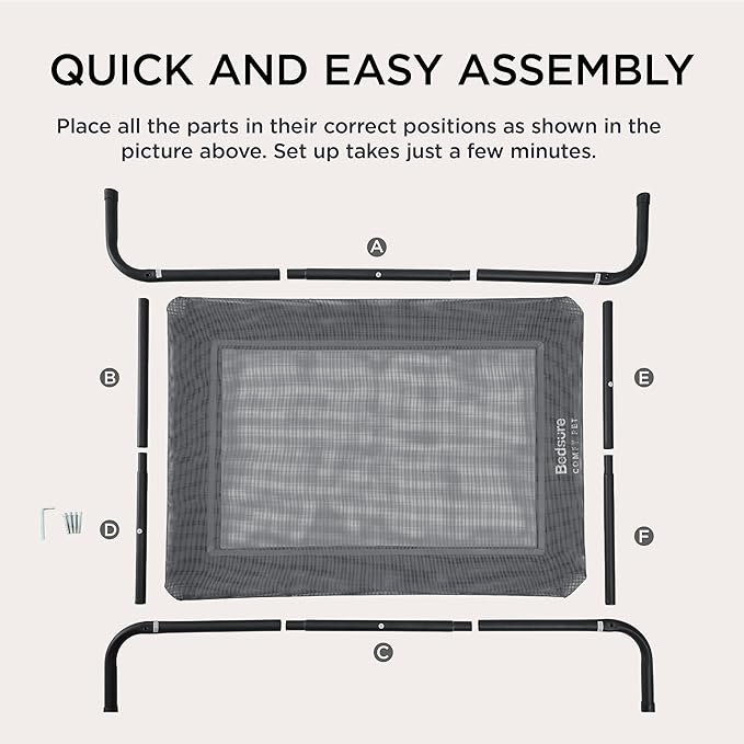 Bedsure Outdoor Elevated Dog Bed Large Sized Dog, Portable Indoor & Outdoor Cooling Raised Cot Pet Hammock Bed with Skid-Resistant Feet, Frame with Breathable Mesh, Black, 49 inches-PawvioPets