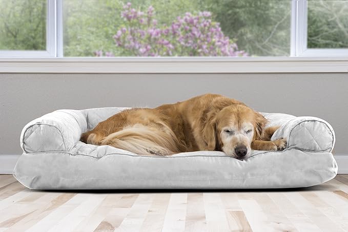 Furhaven Pillow Dog Bed for Large Dogs w/ Removable Bolsters & Washable Cover - Quilted Sofa - Silver Gray, Jumbo/XL-PawvioPets