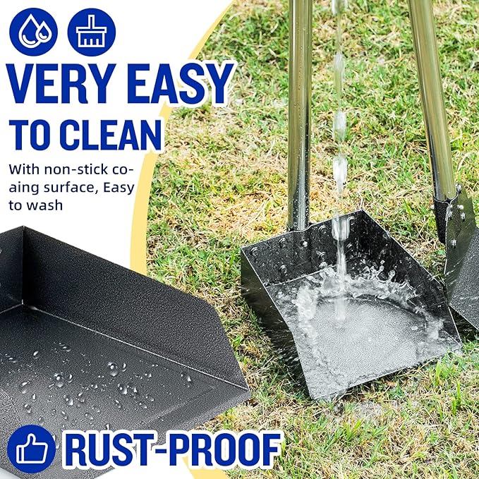 Dog Pooper Scooper, Tray Rake and Spade 3 Pack Poop Scoop Adjustable Long Handle Metal with Bin for Pet Waste Removal, No Bending Clean Up for Large and Small Dogs-PawvioPets