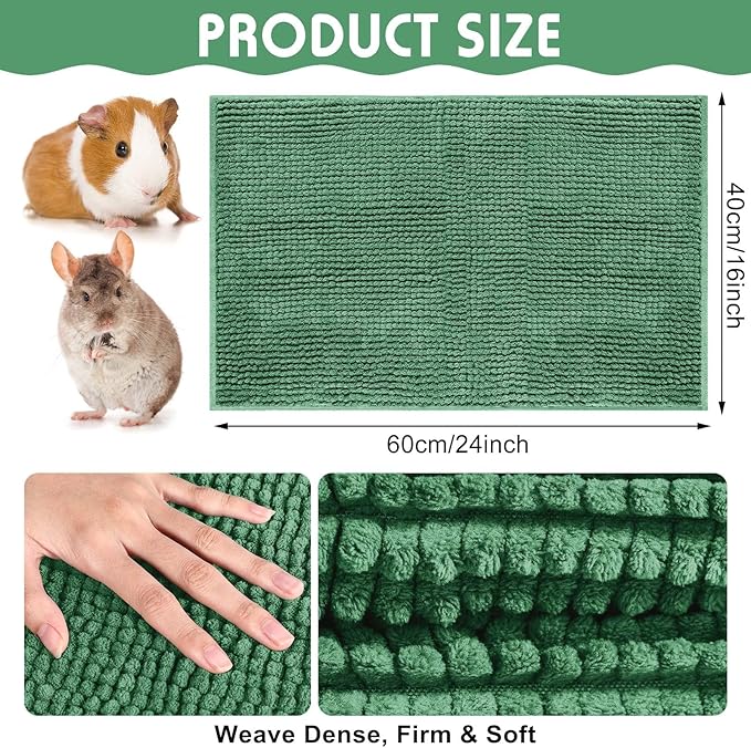 Amylove 4 Pcs Guinea Pig Cage Liner Guinea Pig Bedding Washable Fleece Pee Pads Reusable Small Animals Training Mat Small Animal Sleeping Bed for Bunny Hamster(Dark Green,16 x 24 Inch)-PawvioPets