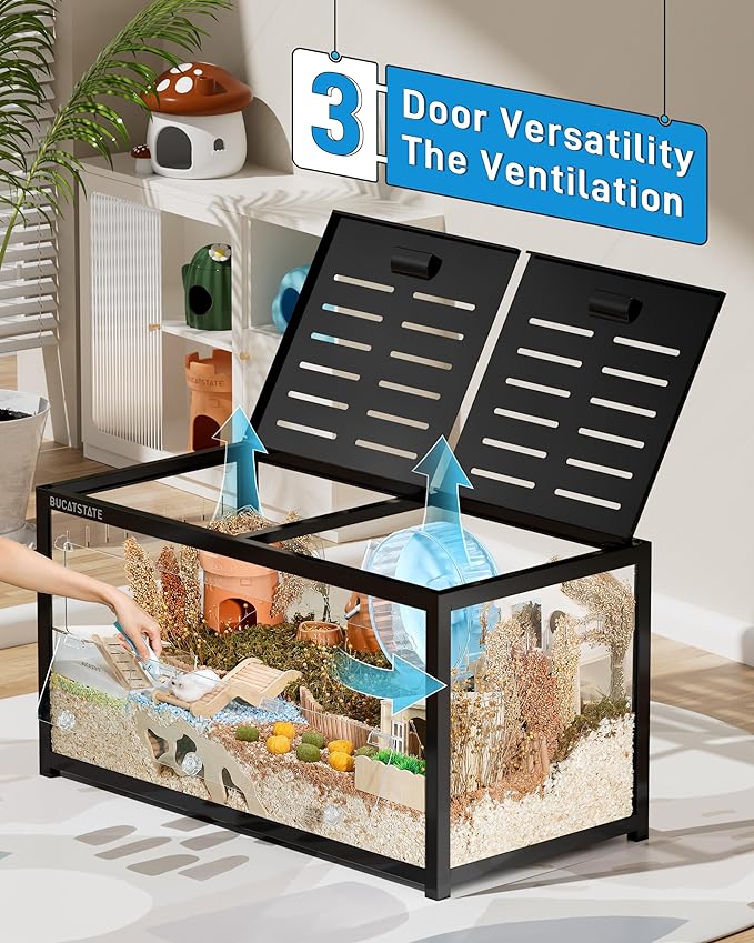 BUCATSTATE Hamster Cage 3.0: Large Metal Rat Cage Stackable with Top Access Easy Assemble 39.3L x 19.7W x 20.4H Inches Dwarf Syrian Hamster Tank for Gerbil Mouse (5.4 ft², Black)-PawvioPets