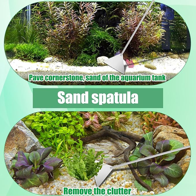 Aquarium Aquascape Tools Kit, 4 in 1 Anti-Rust Aquatic Plant Aquascaping Tool Stainless Steel Black Tweezers Scissors Spatula for Aquarium Tank Clean Fish Tank Aquascape Accessories Set-PawvioPets