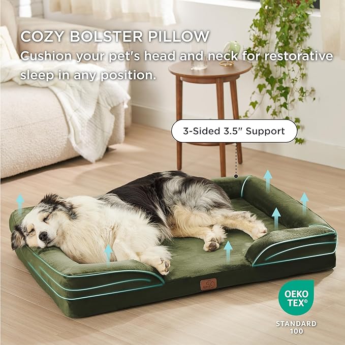 Bedsure XL Orthopedic Dog Bed for Extra Large Dogs - Washable XLarge Dog Cat Bed Waterproof, Comfort Dogs Couch Sofa with Washable Removable Cover, Pet Bed with Nonskid Bottom, Moss Green, 42"-PawvioPets