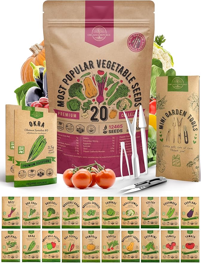 20 Vegetable Seeds Variety Pack - 12,465+ Non-GMO Heirloom Seeds for Planting Vegetables and Fruits in Individual Seed Packets, Home Garden Seed for Hydroponic, Indoor and Outdoors Gardening-PawvioPets