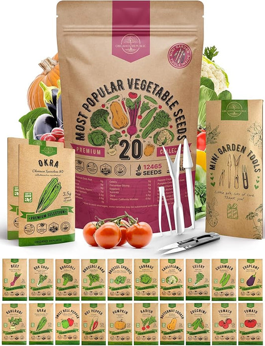 20 Vegetable Seeds Variety Pack - 12,465+ Non-GMO Heirloom Seeds for Planting Vegetables and Fruits in Individual Seed Packets, Home Garden Seed for Hydroponic, Indoor and Outdoors Gardening-PawvioPets