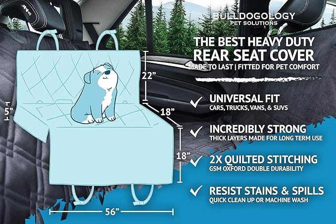 Bulldogology Dog Car Seat Cover for Back Seat 58"x56" Waterproof Pet Seat Cover SUV - Seat Cover for Dogs - Back Seat Protector - Dog Hammock for Car, Seat Cover for Truck (Large)-PawvioPets