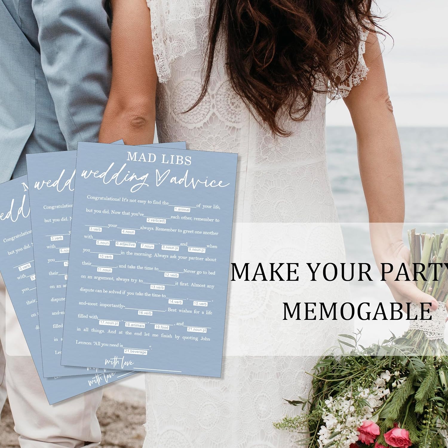 Wedding Advice Cards - Bdvice and Wishes for the Newlyweds Mr and Mrs Bride & Groom Perfect for Bridal Shower Wedding Games and Guest Book Alternative Pack of 25 Minimalist Blue 5x7 Inch Cards - B08