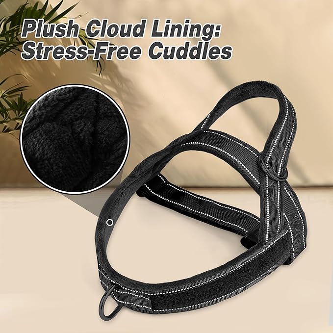 Forestpaw No Pull Dog Harness - Soft Flannel Padded Tactical Dog Vest Harness with Quick Release Buckle, Adjustable Reflective Pet Harness for Large Dogs Walking Training,Black XL-PawvioPets