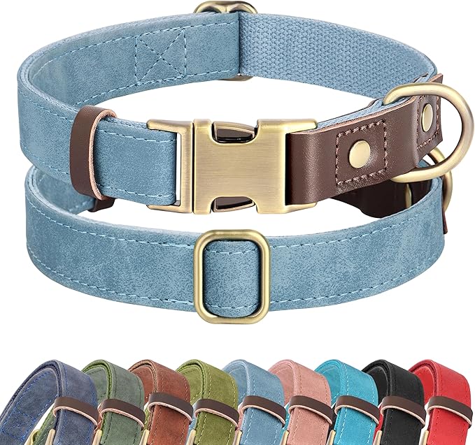 Didog Soft PU Leather Dog Collars for Small Dogs,Classic Adjustable Dog Collars with Quick Release Metal Buckle,Easy Clean and Comfortable with Nylon Lining,Denim Blue,S Neck 10-15"-PawvioPets