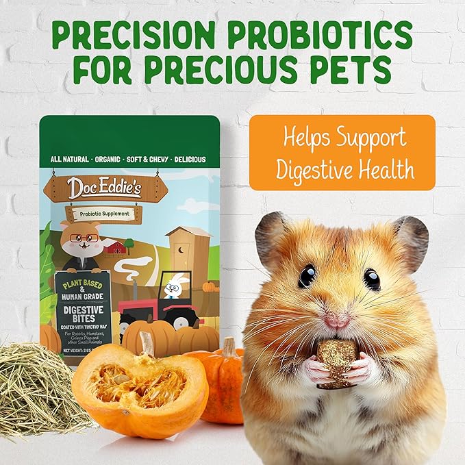 DOC EDDIE'S Digestive Bites - Plant-Based Small Animal Treats for Rabbits, Guinea Pigs, Hamsters, Gerbils, and More - Probiotics Supplement Made with Timothy Hay, Real Fruits, and Veggies-PawvioPets