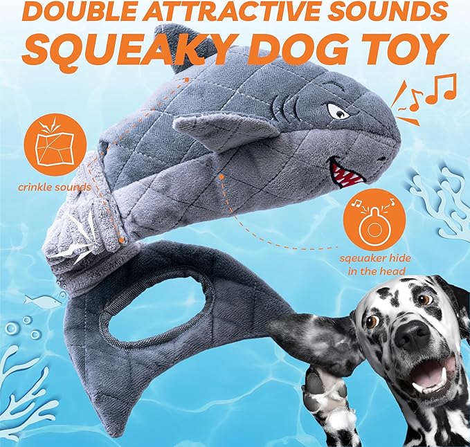 Dog Toys for Small Dogs, Squeaky Tough Dog Toys for Aggressive Chewers, Plush Dog Chew Toys for Teething, Interactive Shark Dog Toys to Keep Them Busy, Puppy Toys for Small, Medium,Large Breeds-PawvioPets