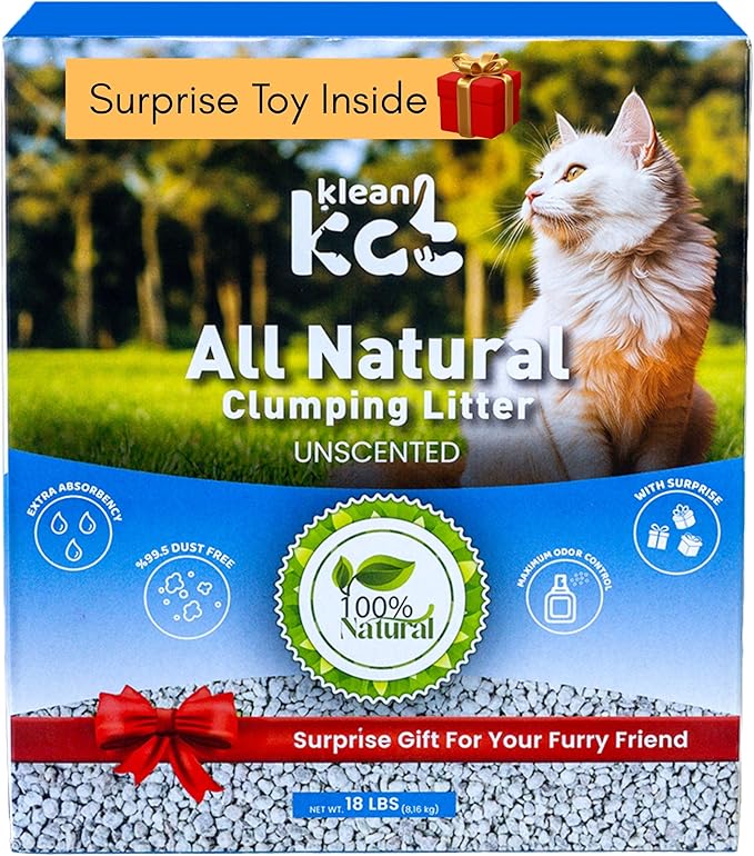 All Natural Clumping Cat Litter – Multiple Scents – Low Dust, Odor Control – Unscented 18 lb - Surprise Toy Inside-PawvioPets