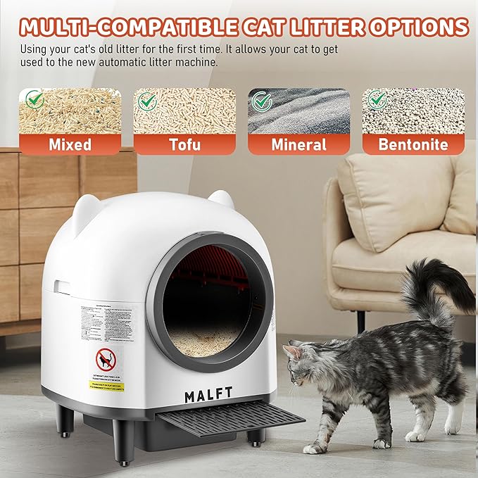Automatic Cat Litter Box 90L –Self-Cleaning Cat Litter Box, Smart APP Monitoring, Safety Sensors, Low-Noise Cleaning, Large Capacity for Multiple Cats (Includes Mat & Waste Bags)-PawvioPets