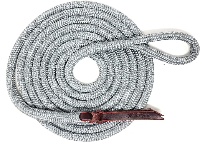 Double Braid Lead Rope with Eye Splice Loop, 12-14FT Lengths (Grey, 12 ft.)-PawvioPets
