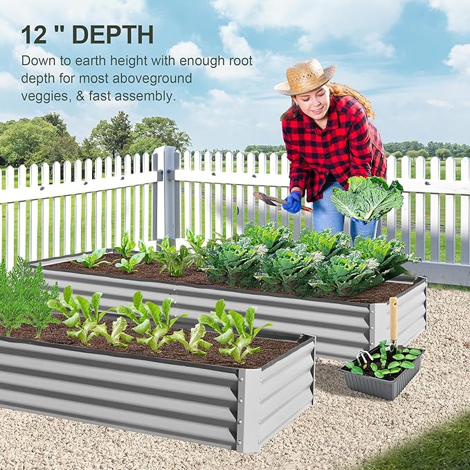 Domi Galvanized Raised Garden Bed, 8x4x1Ft Thickening Metal Planter Box for Vegetables Bottomless for Backyard Outdoor, 1" Deep w/ 228 Gallon Capacity - Silvery-PawvioPets